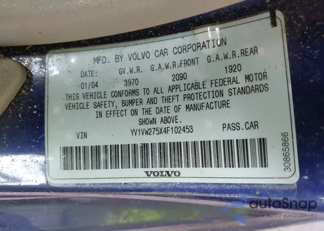 2004 Volvo V40 A/Lse из США, поврежденный, VIN YV1VW275X4F102453